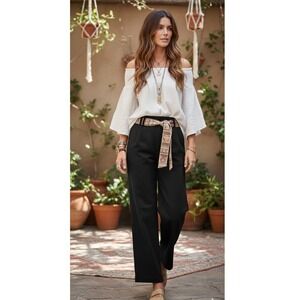 Scandal Italy NWT Aspen Black Wide Leg‎ Pants Embellished Belt Medium